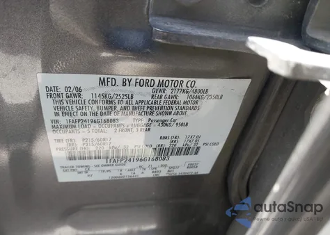 2006 Ford Five Hundred Sel z USA, uszkodzony, nr VIN 1FAFP24196G168083